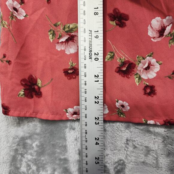 Forever 21 Top Womens M Pink Floral V-Neck Long Sleeve Button Front Preppy - Picture 8 of 9